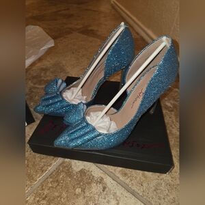 Betsey Johnson Prince Shimmering Blue Heels with Bow